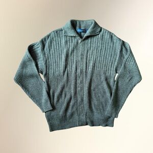 Ribbed Zip Sweater Jacket in Sage Green